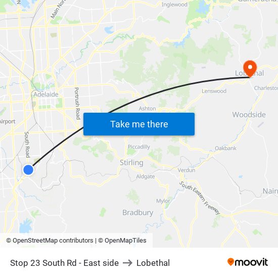 Stop 23 South Rd - East side to Lobethal map