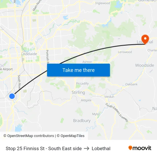 Stop 25 Finniss St - South East side to Lobethal map
