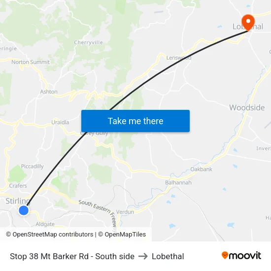 Stop 38 Mt Barker Rd - South side to Lobethal map