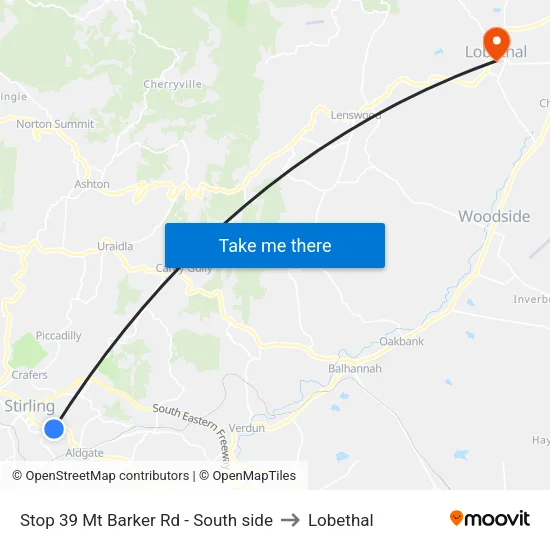Stop 39 Mt Barker Rd - South side to Lobethal map