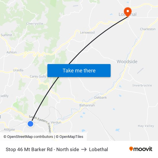 Stop 46 Mt Barker Rd - North side to Lobethal map