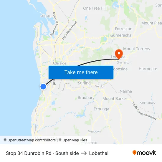 Stop 34 Dunrobin Rd - South side to Lobethal map