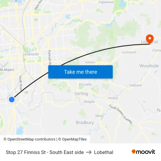 Stop 27 Finniss St - South East side to Lobethal map