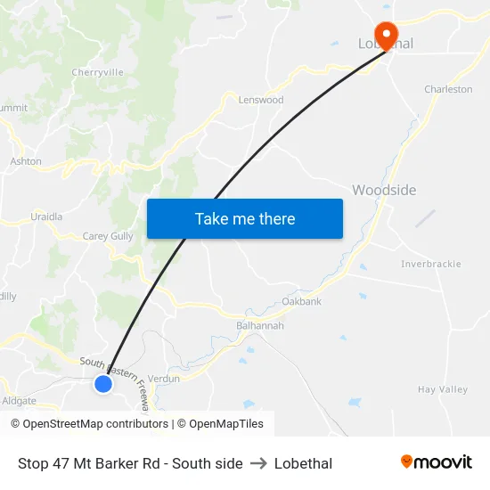 Stop 47 Mt Barker Rd - South side to Lobethal map