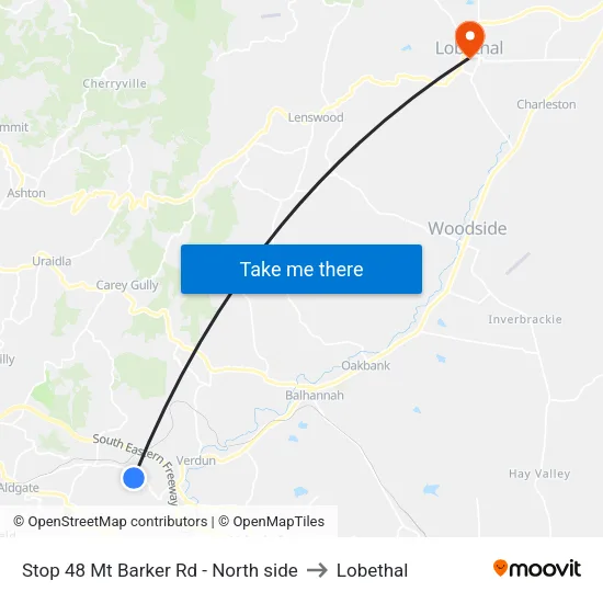 Stop 48 Mt Barker Rd - North side to Lobethal map