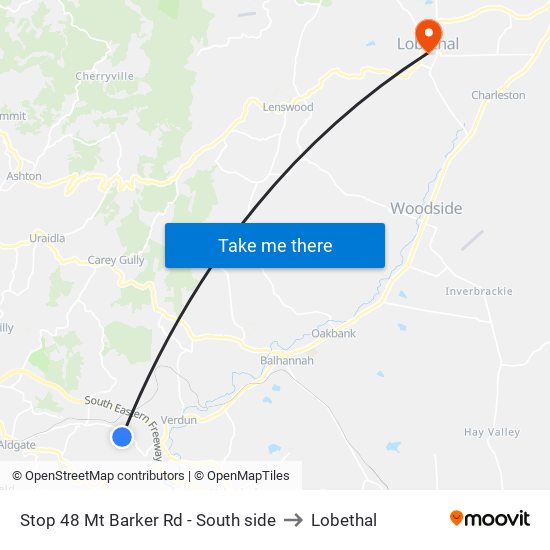 Stop 48 Mt Barker Rd - South side to Lobethal map