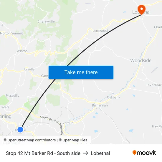 Stop 42 Mt Barker Rd - South side to Lobethal map