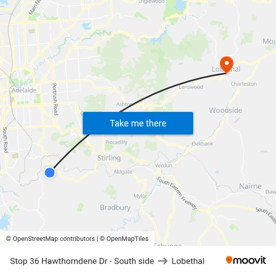 Stop 36 Hawthorndene Dr - South side to Lobethal map