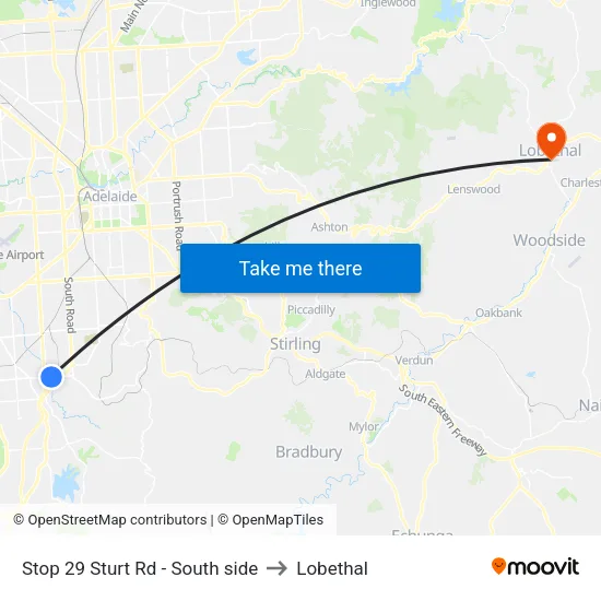Stop 29 Sturt Rd - South side to Lobethal map