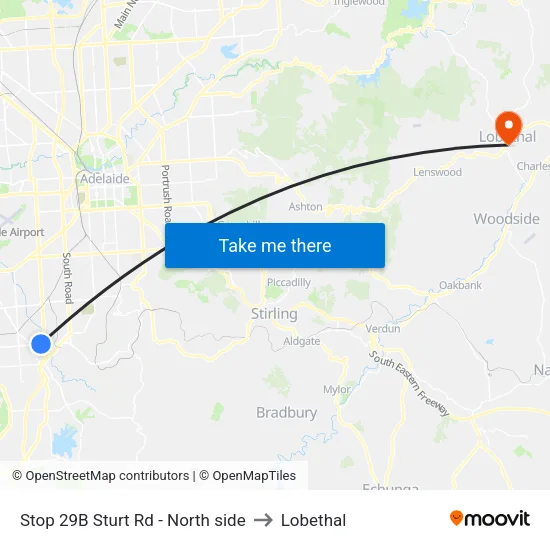 Stop 29B Sturt Rd - North side to Lobethal map