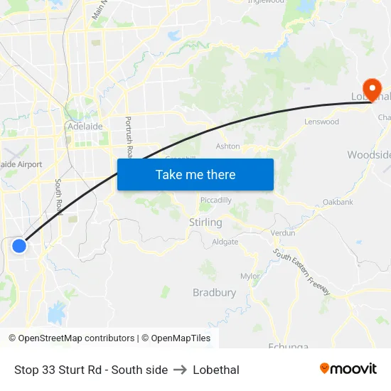 Stop 33 Sturt Rd - South side to Lobethal map