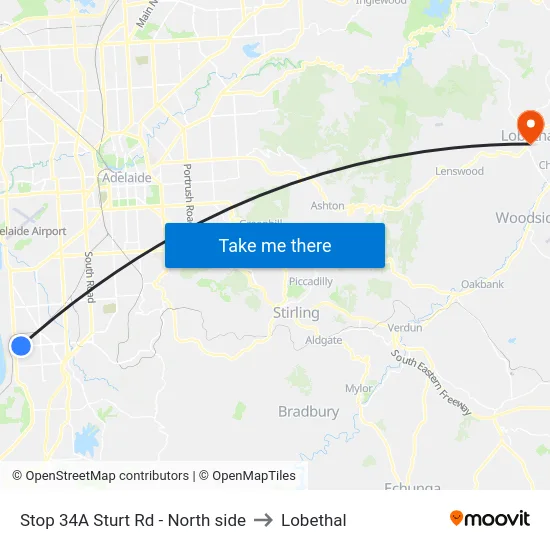 Stop 34A Sturt Rd - North side to Lobethal map