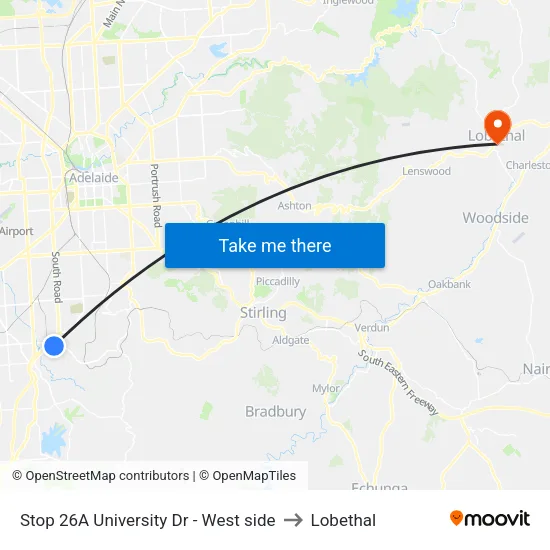 Stop 26A University Dr - West side to Lobethal map