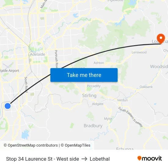 Stop 34 Laurence St - West side to Lobethal map