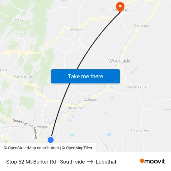 Stop 52 Mt Barker Rd - South side to Lobethal map
