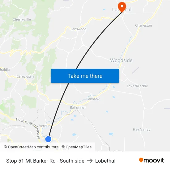 Stop 51 Mt Barker Rd - South side to Lobethal map