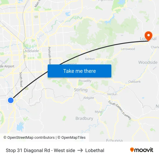 Stop 31 Diagonal Rd - West side to Lobethal map