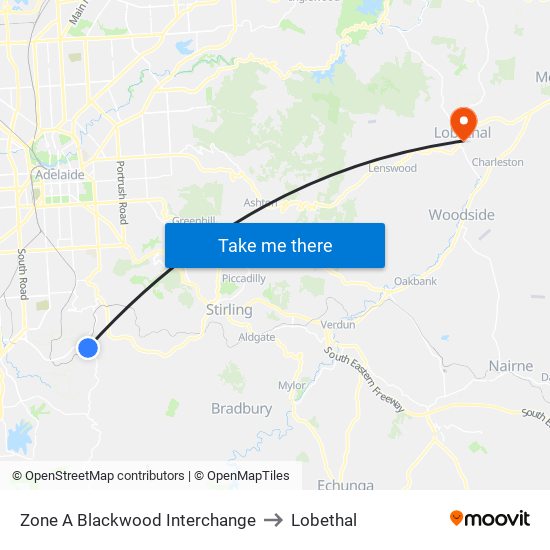 Zone A Blackwood Interchange to Lobethal map