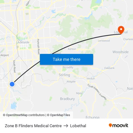 Zone B Flinders Medical Centre to Lobethal map