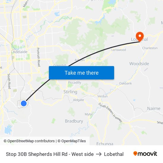 Stop 30B Shepherds Hill Rd - West side to Lobethal map