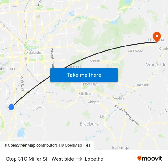 Stop 31C Miller St - West side to Lobethal map