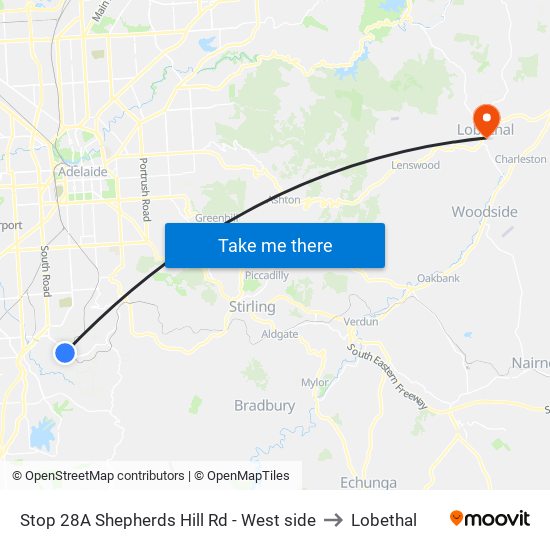 Stop 28A Shepherds Hill Rd - West side to Lobethal map