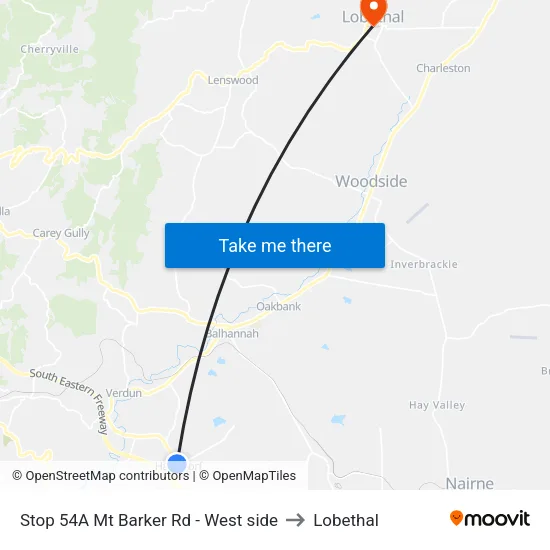 Stop 54A Mt Barker Rd - West side to Lobethal map