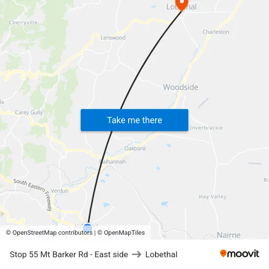 Stop 55 Mt Barker Rd - East side to Lobethal map