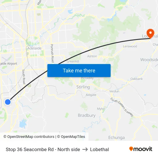 Stop 36 Seacombe Rd - North side to Lobethal map