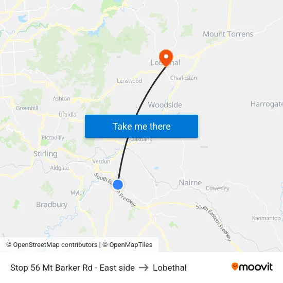 Stop 56 Mt Barker Rd - East side to Lobethal map