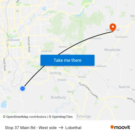 Stop 37 Main Rd - West side to Lobethal map