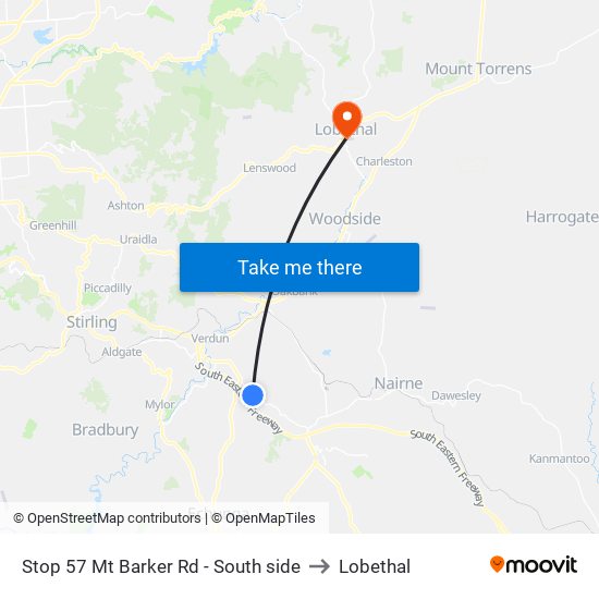 Stop 57 Mt Barker Rd - South side to Lobethal map