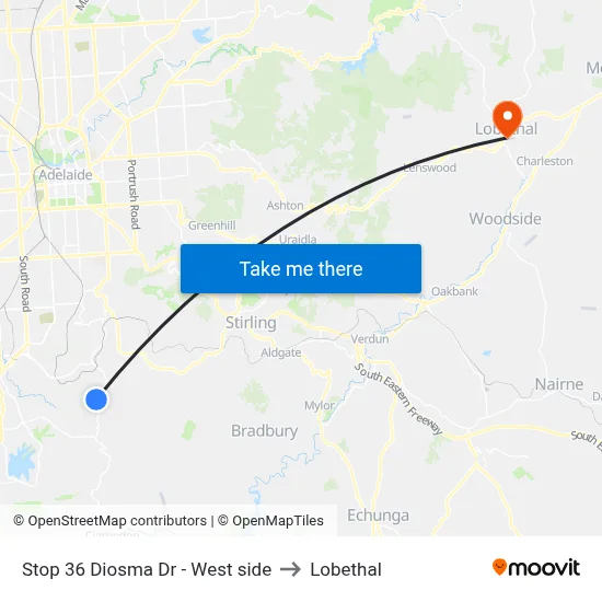 Stop 36 Diosma Dr - West side to Lobethal map