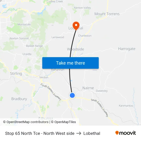 Stop 65 North Tce - North West side to Lobethal map