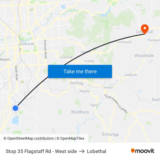 Stop 35 Flagstaff Rd - West side to Lobethal map