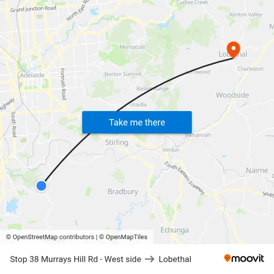 Stop 38 Murrays Hill Rd - West side to Lobethal map
