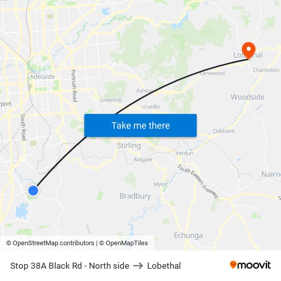 Stop 38A Black Rd - North side to Lobethal map