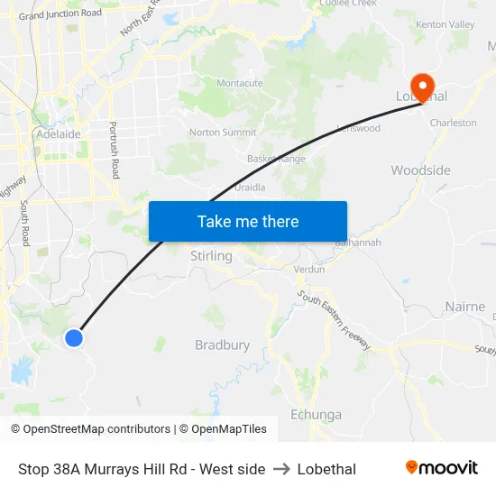 Stop 38A Murrays Hill Rd - West side to Lobethal map