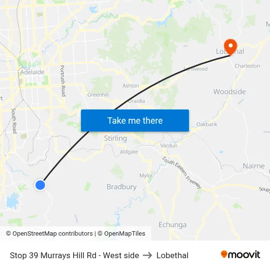 Stop 39 Murrays Hill Rd - West side to Lobethal map