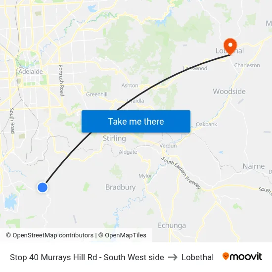 Stop 40 Murrays Hill Rd - South West side to Lobethal map