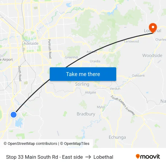Stop 33 Main South Rd - East side to Lobethal map