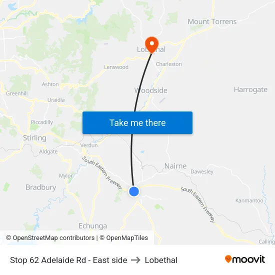 Stop 62 Adelaide Rd - East side to Lobethal map
