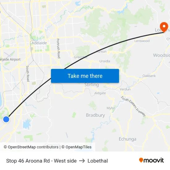 Stop 46 Aroona Rd - West side to Lobethal map