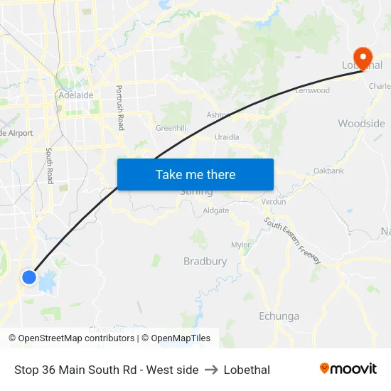Stop 36 Main South Rd - West side to Lobethal map