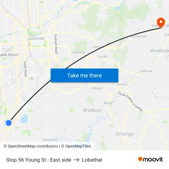 Stop 56 Young St - East side to Lobethal map