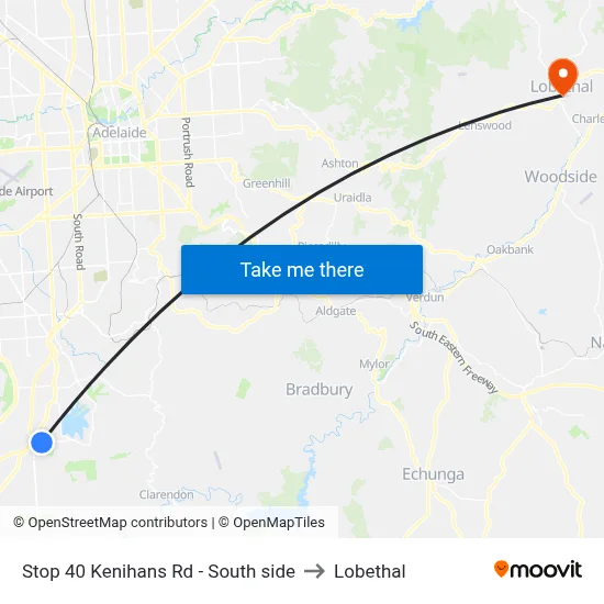 Stop 40 Kenihans Rd - South side to Lobethal map