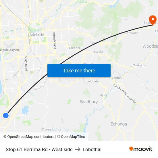 Stop 61 Berrima Rd - West side to Lobethal map