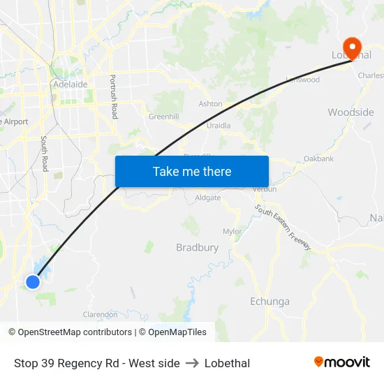 Stop 39 Regency Rd - West side to Lobethal map
