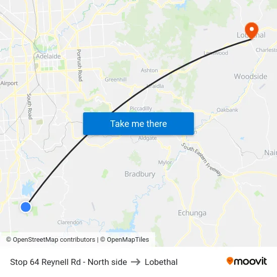 Stop 64 Reynell Rd - North side to Lobethal map