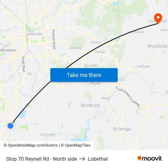 Stop 70 Reynell Rd - North side to Lobethal map